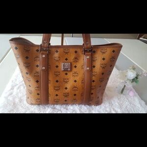100% authentic MCM Tan Tote Bag with Black Accents